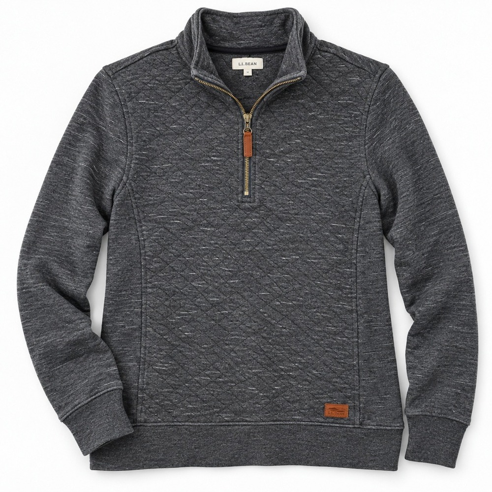 LL Bean Quilted Quarter Zip Pullover Gray Space Dye Sweatshirt 502745 Womens M